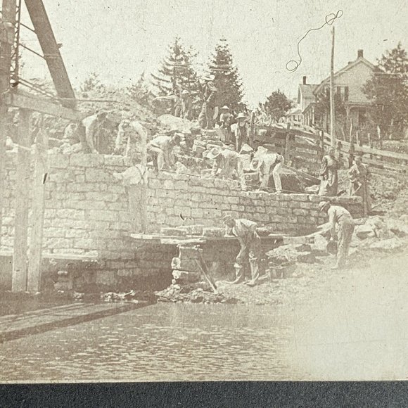 c1900 Cabinet Card Photo Men Building a Bridge Sepia - Picture 4 of 9